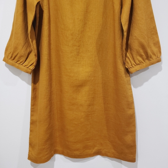 Garnet Hill Market Linen Dress Size M Mustard Gold Shift Popover Coastal Casual - Picture 6 of 16